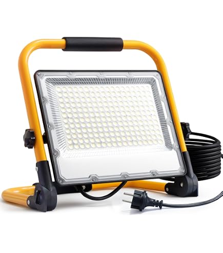 RIGIDON 200W Faretto da Cantiere LED con treppiede, 20000LM 6000K Bianco Proiettore a LED Luce da lavoro Impermeabile IP66 Faro LED Portatile per Interno ed esterno per Garage Giardino Costruzione