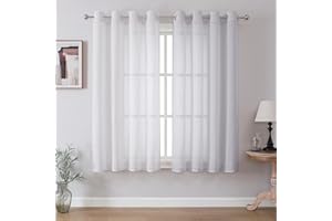 CUCRAF Voile Curtains White 63 Inch Drop 2 Panels with Eyelet Linen Net Curtains for Windows Sheer Curtains for Bedroom Kitchen Dormitory Home Decoration