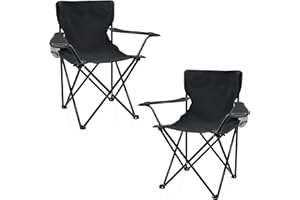 Spetebo Lot de 2 chaises de camping pliantes avec porte-gobelet - Noir - Chaise de camping pliable avec sac de transport - Pour festival, loisirs, jardin, pêche, charge maximale : 100 kg
