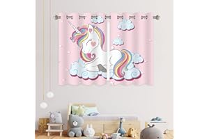 YISURE Nursery Cartoon Curtains, Unicorn Rainbow Blackout Curtain for Kids' Bedroom, Darkening Eyelet Window Drapes with Grommets- 42x55 Inch 2 Panels