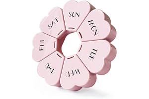 FHORAIN Tygodniowy organizer na tabletki, uroczy, 7 dni, duże przegródki, przenośne pudełko na tablet, okrągły, etui na witaminy i suplementy (różowy)