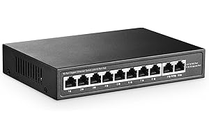YuLinca 10 porte Mini Gigabit PoE Switch con 8 porte PoE+, 2 Gigabit RJ45 Uplink, 10/100/1000Mbps, IEEE802.3af/at, Max 120W, Metal Fanless Plug & Play Ethernet Switch