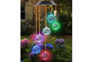 Kwaiffeo Solar Wind Chimes for Garden, Solar Wind Chimes Outdoor Waterproof 7 Color Changing with 6 Disco Ball, Birthday Gifts for Women Mom Grandma, Unique Gardening Gifts
