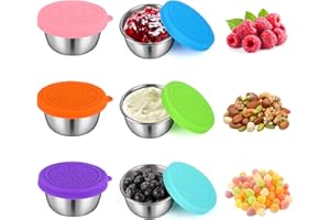 VFANDV 6 Pièces Tasses à Sauce, 50ML Récipient Vinaigrette avec Couvercles en Silicone, Petit Récipient à Sauce en Acier Inoxydable pour Salades Condiments