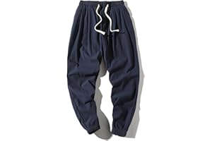 CEWIFO Pantaloni Tuta Uomo Leggeri,Pantaloni Casual da Uomo in Lino di Cotone Sciolto di Grandi Dimensioni in Tinta Unita da Uomo Pantaloni Palestra Uomo