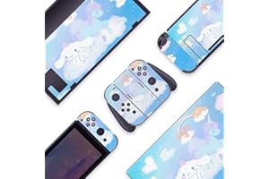 BelugaDesign Skin pour Interrupteur d'anime Chien | Joli Autocollant Pastel en Vinyle | Rouleau de Cannelle Kawaii Bleu Jeu de Dessin animé Japonais L Compatible avec Nintendo Switch