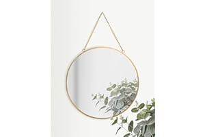 GreyZouq Gold Round Mirror 30 cm, Wall Mirror with Hanging Chain and Metal Framed, Round Wall Mirror for Bathroom, Bedroom, Hallway and Living Room (Gold)