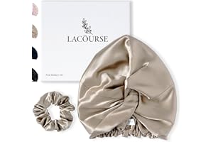 LaCourse 100% Genuine 22Momme Silk Bonnet for Sleeping, Double-Layered Mulberry Silk Hair Wrap with Premium Elastic Stay on Head. (One Size,Caramel)