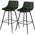 eSituro Dark Green Bar Stools Modern Velvet Barstools Set of 2 Kitchen Chairs Industrial Breakfast Chair Home Bar Living Room Black Metal Legs