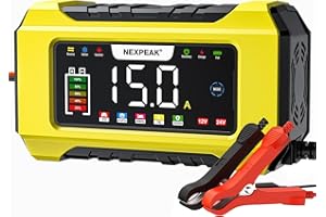 NEXPEAK NC215 15A Autobatterie Ladegerät, 12V 24V LiFePO4 Blei-Säure Tragbares Autobatterieladegerät 9-stufiges Intelligentes Batterieladegerät für Auto, LKW, Motorrad, Rasenmäher, Boot, Marine