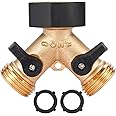 Sanpaint 2 Pack 3/4" Heavy Duty Brass Shut Off Valve Garden Hose Connector,1-Way Restricted-Flow Water Shut-Off (2-Way Valve(1 Pack))