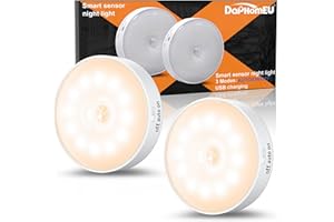 DAPHOMEU Luci con sensore di movimento per interni, confezione da 2 luci wireless ricaricabili USB per armadietti, luci notturne da parete, funzionamento a batteria, per scale, guardaroba, corridoi, armadi