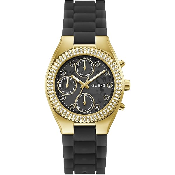 Guess Women\'s Watch GW0753L4 Quartz Gold Black Leather Strap Gemmed 36mm GUESS Ladies Black Gold Tone Multi-function Watch - GW0753L4  main image 3