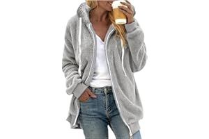 NNGOTD Fleecejacke Damen Teddyfleece Hoodie Jacke Oversize Mantel Gefüttert Winter Plüschjacke Langarm Wintermantel Warm Cardigan Kapuzenpullover Sweatshirt Kapuzenjacke mit Taschen Winterjacke