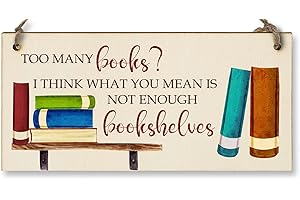 THE PLUM PENGUIN Handmade Wooden Hanging Wall Plaque Too Many Books Not Enough Bookshelves Funny Sign Gift for Book Lovers