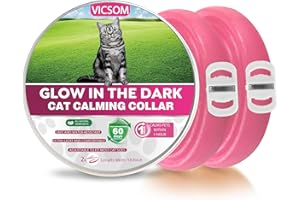 VICSOM Gatos Collares Calmantes, Luminoso Natural Collar Calmante para Gatos, Seguro Feromona para Gatos Luminoso Collares, Regulable Impermeable Calmante para Gatos Diferentes 18.9In 2Pcs Rosa