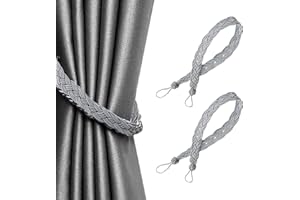 GUNWON 2 pcs Hand Knitting Curtains Braided Curtain Tiebacks, Tied Rope Simple Type Curtain Tie Backs and Accessories, Tie backs for home, office, restaurant, bar, office, hotel window decoration (Grey)