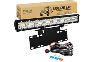 RIGIDON 8D 23 inch 480W Car Led Light Bar With Licence Number Plate Mounting Bracket 12V Wiring Harness Cable Kit For Off road Truck SUV ATV 4x4, Flood Spot Combo, Driving Work Lamp, 6000K White