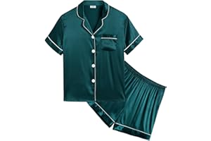 SWOMOG Kids Silk Pyjamas Girls Boys Short Sleeve Satin PJs Sets Button-Down Silky Nightwear Children Sleepwear Teens Age 4-16