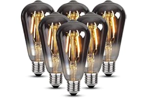 HISAYSY Edison Vintage Glühbirne, Edison LED Lampe Warmweiß E27 4W Retro Glühbirne Vintage Antike Glühbirne Ideal für Nostalgie und Retro Beleuchtung im Familie Hotel Bar usw - Rauchgrau - 6 Stück