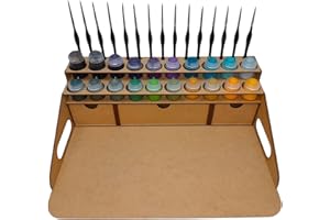 HobbyGlory Paint Station Support Pour Peintures Citadel 20 pots. Rangement En Bois 15 Pinceaux. Support peinture warhammer 40k rangement maquette tamiya outils