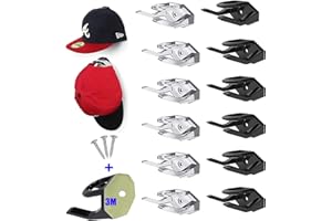 Guidre Self-Adhesive Hat Organiser,12 Pieces Minimalist Hat Holder,Cap Holder Wall,Hat Hook for Wall Mounting,Hat,Baseball Cap,Hanger Organiser,Black/White(Mit 12 Schrauben und Kleberückseite)
