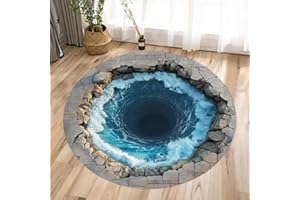 PEIHUODAN 3D Illusion Riss Rund Teppich Für Wohnzimmer, Große Designs Mit Bodenlosen Und Ozeantiefen Löchern Optische Illusion Waschbare Runde Fußmatten, Schlafzimmer Dekoration Zu Hause (Farbe 1,120cm)