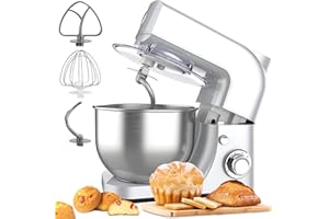 VPCOK DIRECT Küchenmaschine Knetmaschine Rührmaschine Küchenmaschine multifunktional 6 Geschwindigkeit mit Edelstahlschüssel Teigknetmaschine mit Rührbesen, Knethaken, Schlagbesen(MEHRWEG)