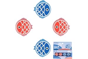 PRYSM GAMING Geekshare Red Blue Fish Thumb Grips Compatible with the Nintendo Switch Joy-Cons OLED and Switch Lite Silicone Protective Covers - 4 Pack
