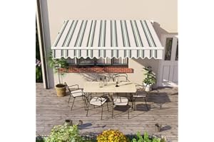GREEN BAY Greenbay 2.5 x 2m DIY Patio Retractable Manual Awning Garden Sun Shade Canopy Gazebo Multi-Stripe with Fittings and Crank Handle