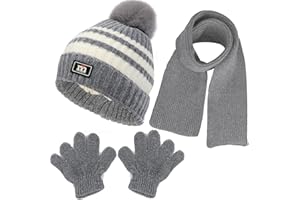 NLAND Set de Bufanda Gorro y Guantes para Niño Niña 3 Piezas Conjunto Accesorios de Invierno Gorro Térmico de Punto Bebé Cálido Guantes de Forro Polar para 1-5 Años
