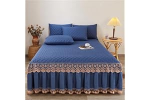 UYEOCO WWQQ Luxury Bed Skirt Bedspread 180 * 200CM 200 * 220CM Single Double King Size Bed Cover Valance Soft And Comfortable Thick Quilted Bed Sheet Bedroom Decoration Non-Slip Mattress Dust-Proof Cover