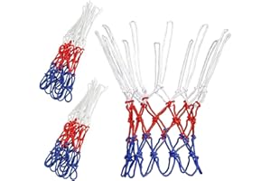 GOIEHIR 3 Pezzi Rete per Canestro, Canestro da Pallacanestro Rete, Rete di Ricambio Professionale da, Canestro da Pallacanestro Rete Blu Rosso Bianco, per uso Interno o Esterno, 12 Anelli