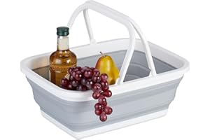 Relaxdays Bacinella Pieghevole con Manici, Catino Rettangolare 8 l, Picnic e Campeggio, 15,5x38,5x28,5 cm, Bianco Grigio