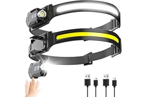 JIASESCS Head Torch Rechargeable,2 Packs LED Headtorch Detachable Super Bright 230°Wide Beam Waterproof Mini Flashlight 2 in 1 with Motion Sensor,9 Light Modes LED Headlamp for Running,Camping,Fishing,Cycling