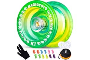 YOSTAR K1 Responsive Yoyo, Fashion Yo Yo for Kids Beginners, Classic Modern Yo Yo Easy to Play, Tug-Return Trick Yoyo for All Skill, Comes 12 Strings, Glove, Case, 2 Hubstack (Green Yellow)