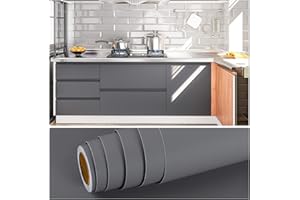 VEELIKE carta da parati grigia adesiva autoadesiva per mobili Foil grigio scuro cucina lavabile mobili Vintage Wall Decor camera da letto soggiorno bagno in vinile retrò 40cm × 300cm