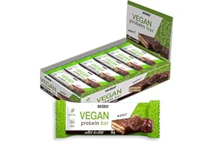 Weider Vegan Protein Bar (12 x 35 g) Sabor Chocolate al toque de Sal, Barrita de Barquillo Crujiente con 30% Proteína Guisante y Arroz, 100% Vegano, Cobertura de Chocolate Negro, Sin aceite de palma