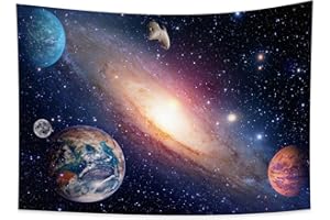 YONGFOTO 150x100cm Spazio Arazzo, La terra Luna Pianeta Meteorite Stellato Galassia Appeso a parete per Room Decor Mostra a tema Sospeso Dormire Stanza da letto Wall Art Stella Arazzi