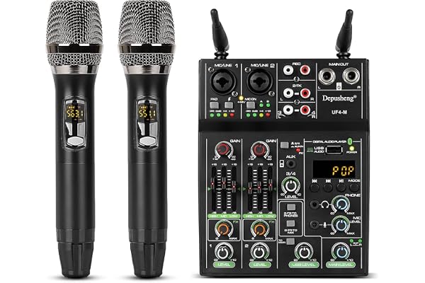 Depusheng UF4-M Table de Mixage Audio Studio - Console de Mixage DJ Numérique 4 Canaux Bluetooth Portable Professionnelle avec Microphone sans Fil