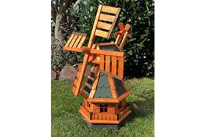 Darlux Mulino a vento esagonale da giardino in legno con cuscinetti a sfera, altezza 70 cm, colore: marrone/verde