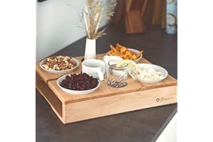 TDL Gadgetti - Couchbar (Buche): Die All-in-One Snackbox aus Echtholz für einen entspannten Filmabend mit ausreichend Platz für Schalen, Getränke, Tassen & Weingläser - Sofatablett, Sofa Butler