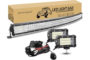 SKYWORLD 50 Pulgadas 127 cm 648W Curva barra de luz led y 12V kit de cableado, Barra de luz LED de trabajo, 2x 5 pulgadas 135W Barra Led 4x4 foco proyector led para todoterreno camión coche tractor