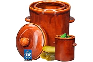 KOTARBAU® Pot à fermentation 5 l - Marron - En grès - Avec couvercle hermétique - Pot à choucroute - En céramique - Avec gouttière d'eau