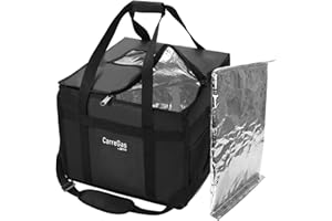 CarreGas Hot Food Delivery Bag Insulated, 38x38x32cm Takeaway Picnic Bags Suitable for Cold and Hot Food, Pizza, Restaurant, Uber Eats Delivery Bag, Grocery Shopping Bag with Divider Black