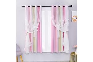 SASIGAYA Kinderzimmer Gardinen Mädchen Sternen Vorhang Blickdicht Verdunkelung Doppelschicht Sternenvorhänge für Modern Schlafzimmer Wohnzimmer 2 Stück Gelb Rosa Vorhänge 110 × 160cm