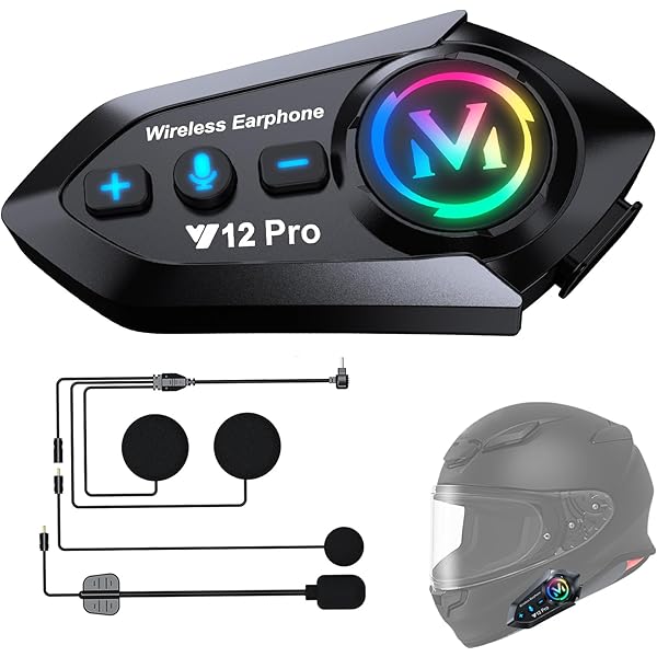 Kit Intercom Moto Bluetooth Yosoo BT12 - Casque Avec Haut-parleurs, Appels Mains Libres, Autonomie 8h