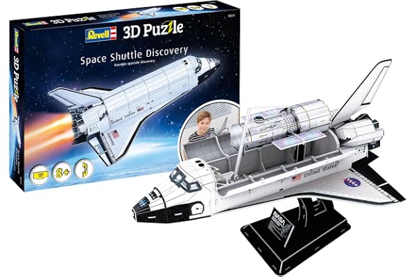 Revell 3D Puzzle I Space Shuttle Discovery I För rymdfärdsentusiaster I 126 delar för barn, vuxna, pojkar och flickor från 8+ år I inkl. stativ I byggkul och presentidé I 49 cm lång