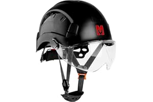 Mustbau Construction Hard Hats Safety Helmet with Clear Visor and Chin Strap, Adjustable Vent Hole, 53 to 63 cm Hard Hat for Forestry, Builders, and Industrial