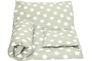 OLO Olobaby Reversible Cot Duvet/Quilt Cover and Pillowcase Set 2 pcs 100% COTTON (LG white stars/grey, 135 x 100 cm)